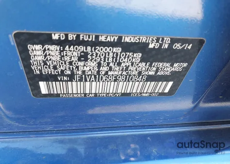 2015 Subaru Wrx Premium from USA, damaged, VIN JF1VA1D68F9810848